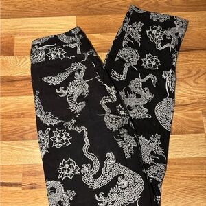Black and White Dragon Print Pants